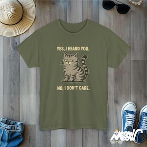 Funny Grumpy Cat T-Shirt: Sarcastic Pink Tabby Tee Military Green