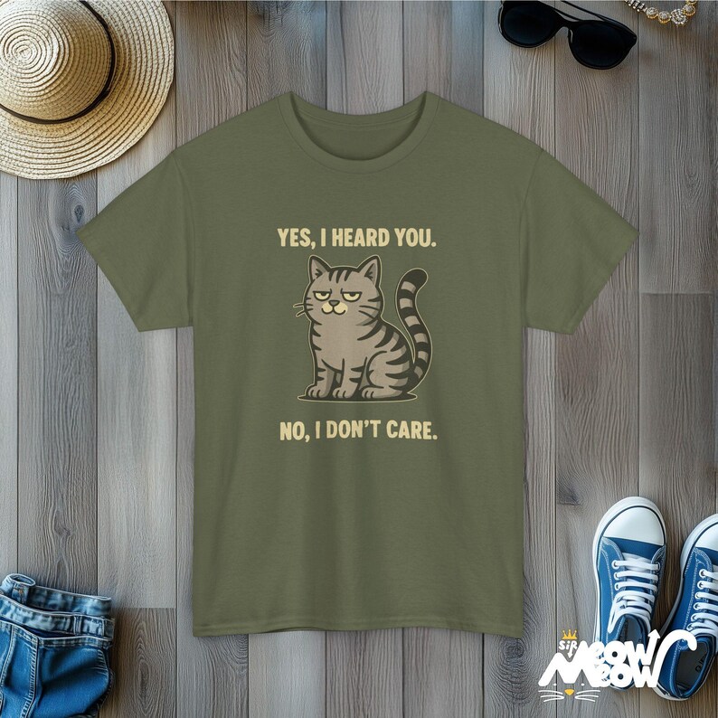 Funny Grumpy Cat T-Shirt: Sarcastic Pink Tabby Tee Military Green