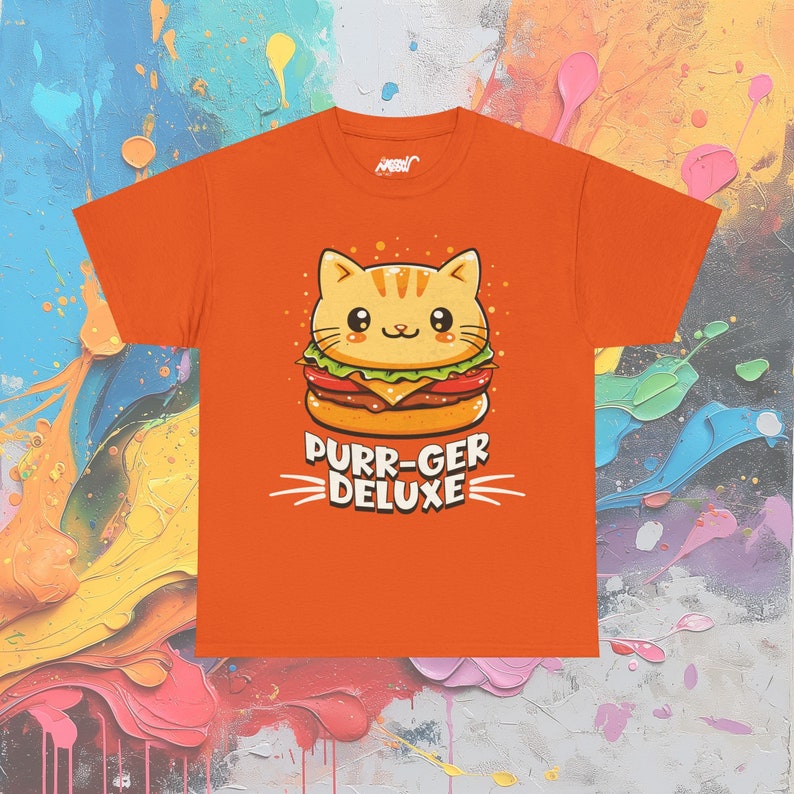 Cat Burger T-Shirt: Purr-ger Deluxe Foodie Tee Orange