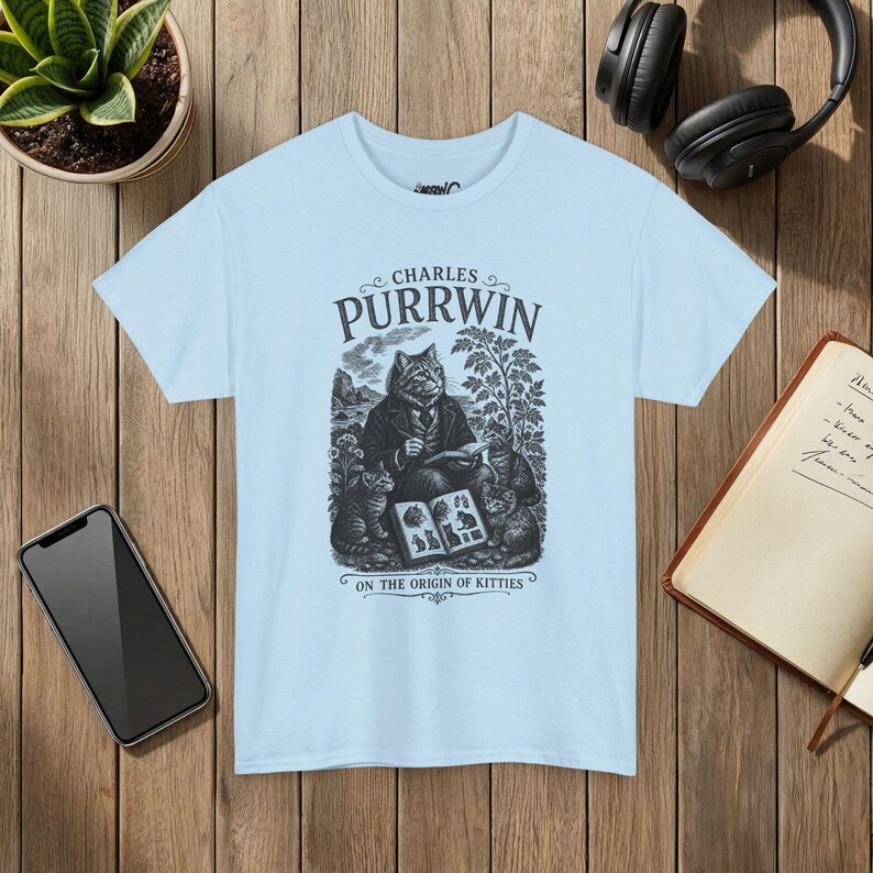 Camiseta Charles Purrwin sobre a Evolução dos Gatos, Estilo Gravura Vitoriana, Presente para Professor de Biologia imagem 6