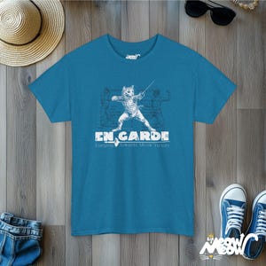 Fencing Cat Unisex Tee, Fencer Gift, Cat Lover Shirt, Sword Fighting En Garde T-Shirt Antique Sapphire
