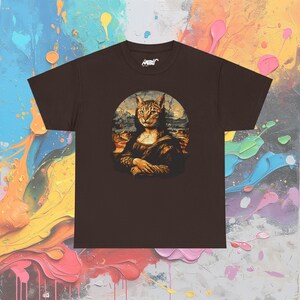 T-shirt Mona Lisa : parodie d'art Da Vinci, cadeau pour amoureux des félins Dark Chocolate