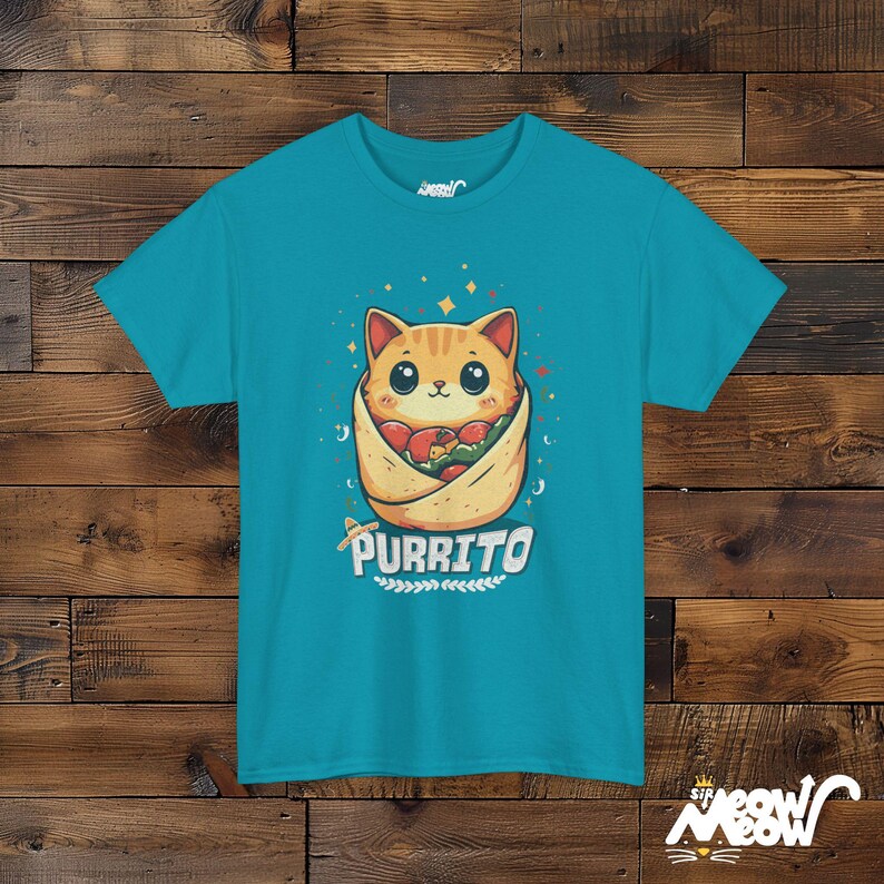 Purrito Cat T-Shirt: Funny Burrito Kitten Graphic Tee Tropical Blue