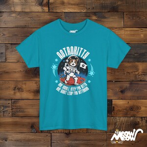 AstroKitty T-Shirt: Space Cat Adventure Unisex Tee Tropical Blue