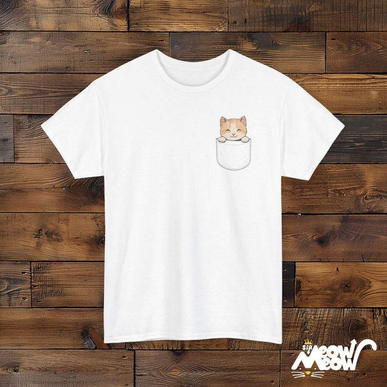 Pocket Cat T-Shirt, Kitten Peekaboo Tee, Cat Lover Gift White