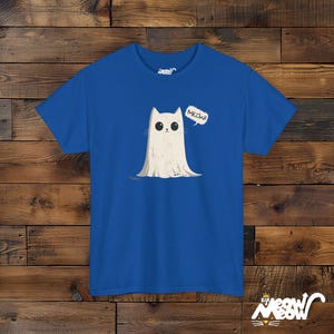 Ghost Cat T-Shirt: Meow-loween Unisex Tee Royal