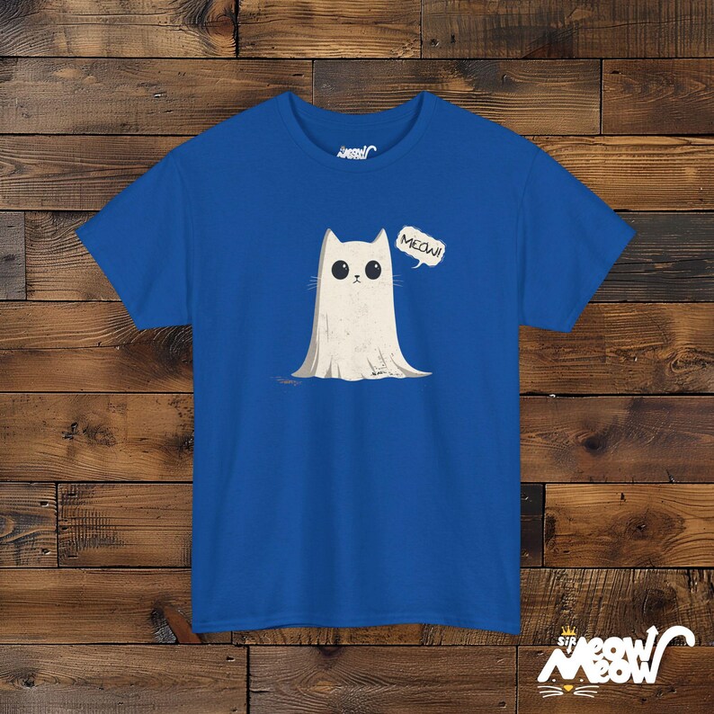 Ghost Cat T-Shirt: Meow-loween Unisex Tee Royal