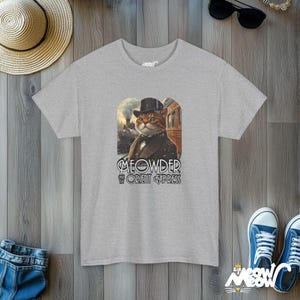 Meowder on the Orient Express Cat T-Shirt: Funny Detective Design Sport Grey