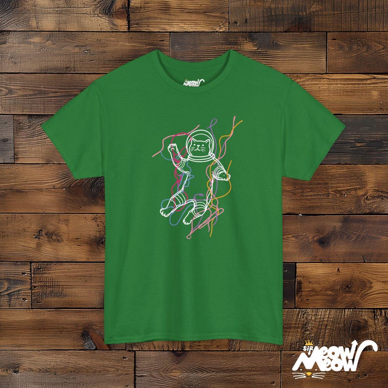 Astronaut Cat T-Shirt Unisex, Space Cat Shirt, String Theory Tee, Neon Line Art Graphic image 6