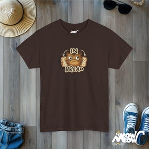 In Bread Cat T-Shirt | Funny Breading Kitty Design | Quirky Gift for Cat Lovers Dark Chocolate