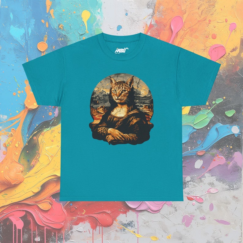 T-shirt Mona Lisa : parodie d'art Da Vinci, cadeau pour amoureux des félins Tropical Blue
