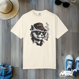 Cool Cat Fedora T-Shirt, Smoking Cat Lover Gift, Comfort Colors Unisex Tee Ivory