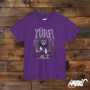 Griezelige kat Yurei komt van tv, op horror geïnspireerde kat, uniseks T-shirt, spookachtige Halloween Feline Vibes afbeelding 9