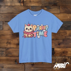 Purrty Time Katzen Shirt - Geschenk für Katzenliebhaber Carolina Blue