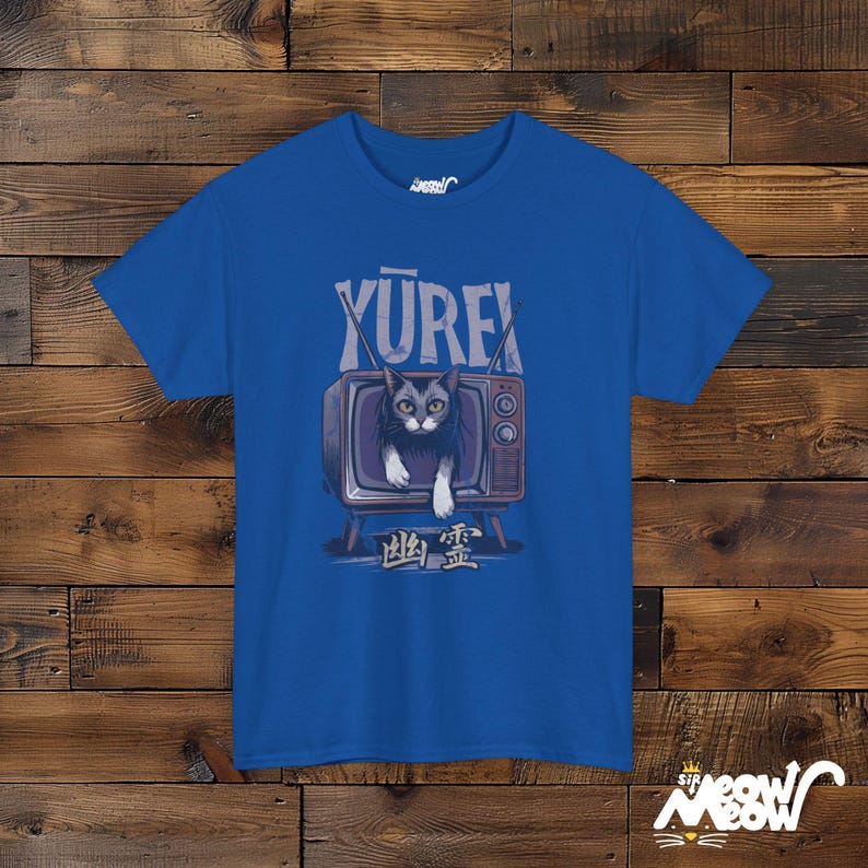 Griezelige kat Yurei komt van tv, op horror geïnspireerde kat, uniseks T-shirt, spookachtige Halloween Feline Vibes afbeelding 7
