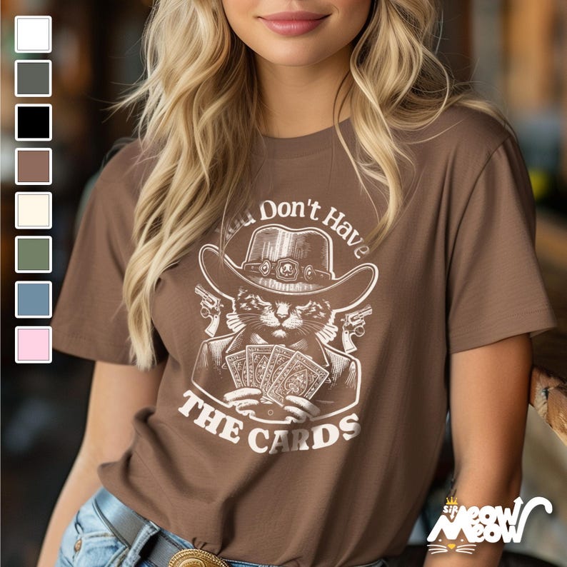 T-shirt de joueur de cartes de chat de cowboy : t-shirt de parodie politique vintage image 1