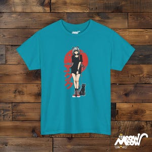 Anime Cat Girl T-Shirt: Japanese Streetwear, Neko Tee Tropical Blue