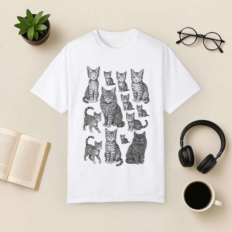 Comfort Colors Vintage Tabby Cat Shirt: Cat Lover Gift White
