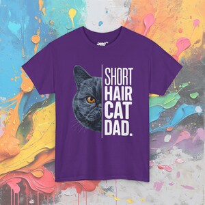 Short Hair Cat Dad T-Shirt: Pet Lover Gift Purple