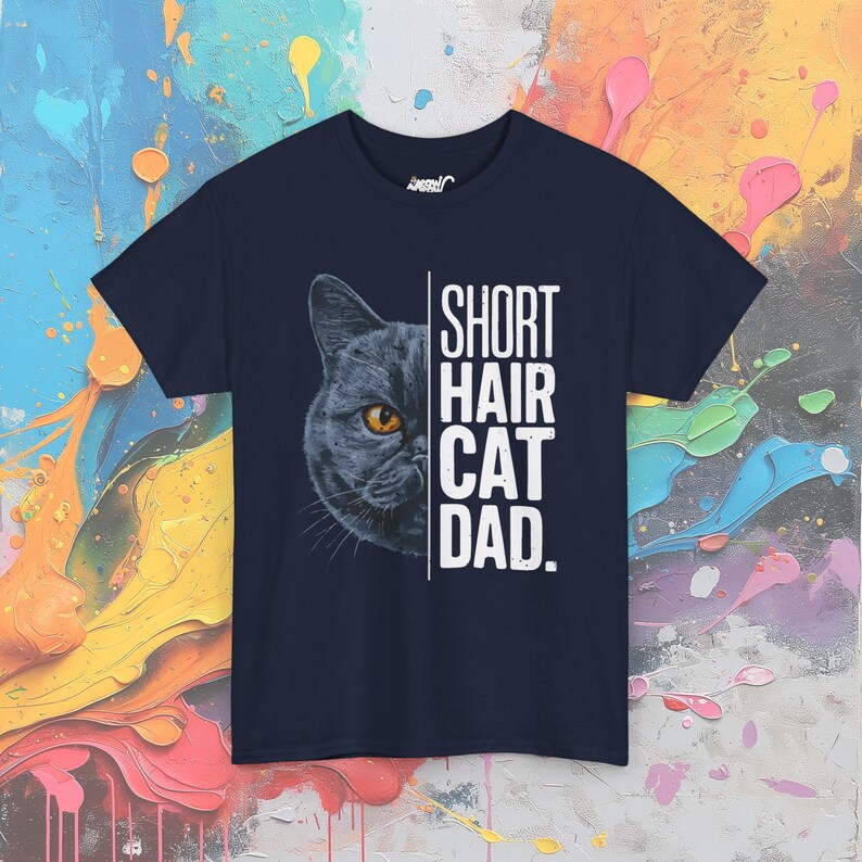 Short Hair Cat Dad T-Shirt: Pet Lover Gift Navy