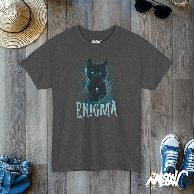 Enigma Cat T-Shirt, Gothic Witchy Tee, Dark Graphic Dark Heather