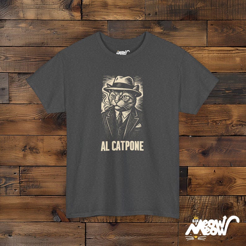 Al Catpone T-Shirt: Lustiges Gangster Katzen Grafik T-Shirt Dark Heather
