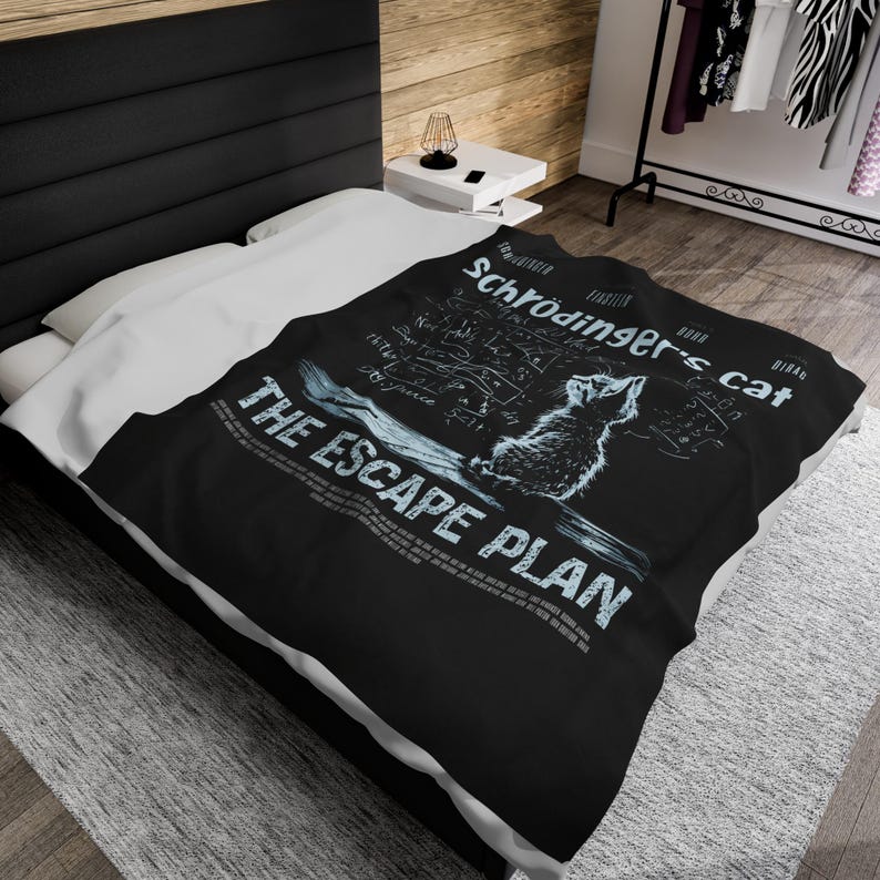 Schrödinger's Cat Plush Blanket: Science-Themed Velveteen Throw 60" × 80"