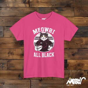 Funny Rugby Cat Graphic T-Shirt - Meowri All Black Unisex Tee Heliconia