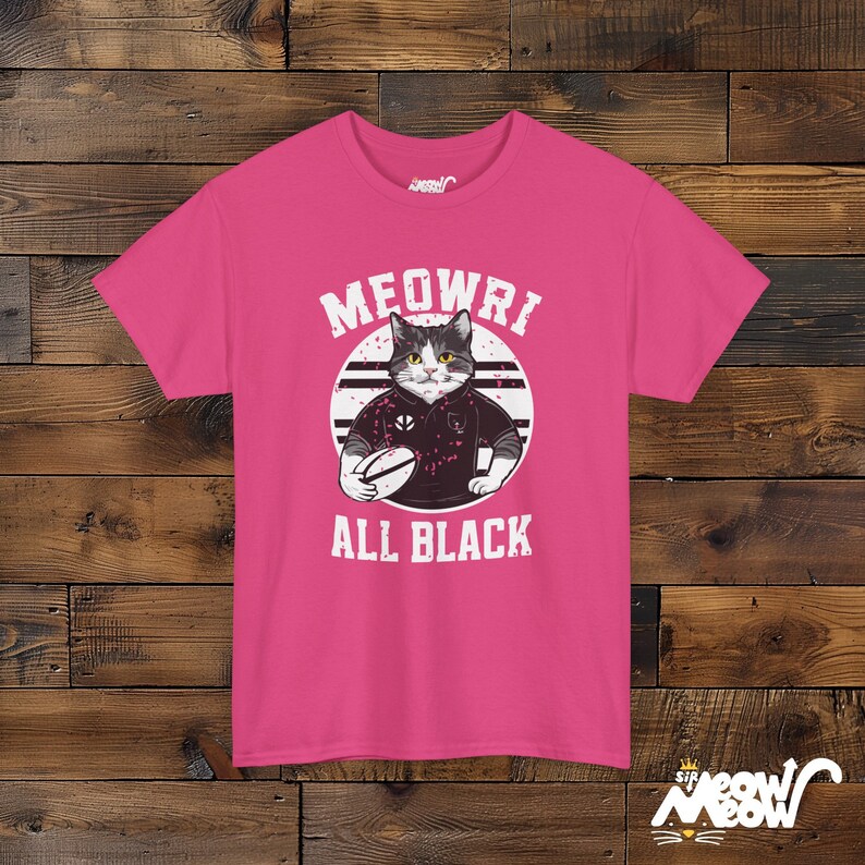 Funny Rugby Cat Graphic T-Shirt - Meowri All Black Unisex Tee Heliconia