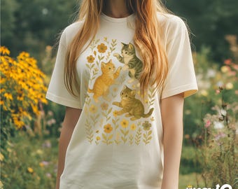 Comfort Colors Kätzchen T-Shirt: Vintage Katzen T-Shirt, Cottagecore Geschenk
