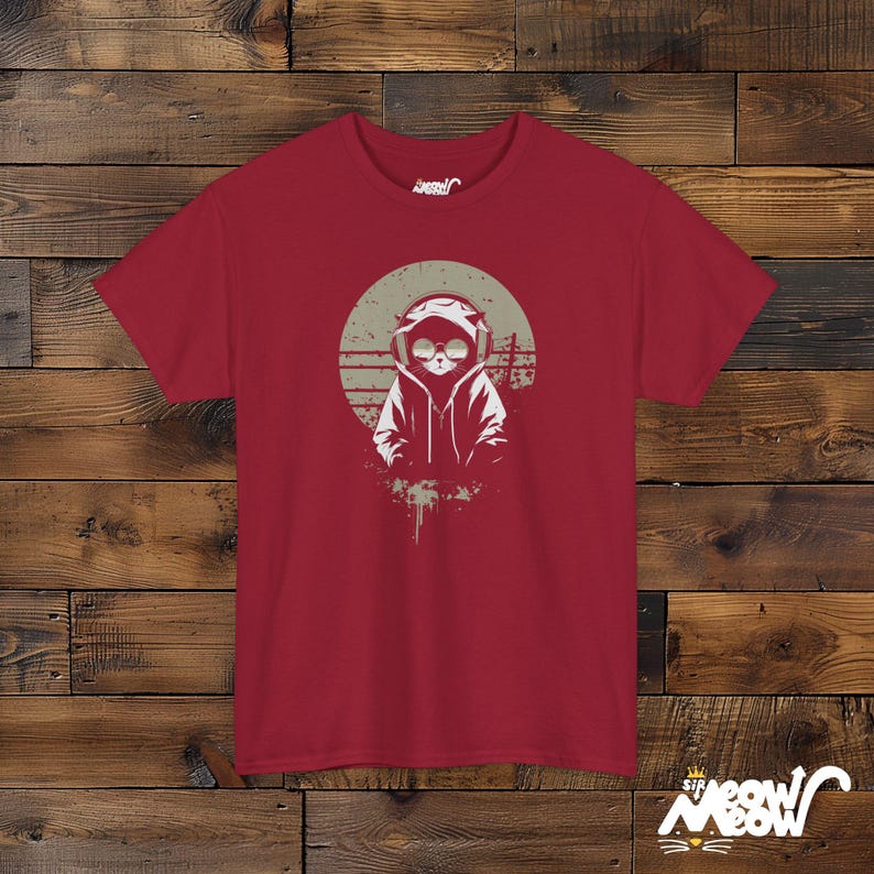 DJ Cat T-Shirt: Lofi Anime Streetwear Graphic Tee Cardinal Red