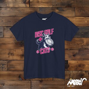 Disc Golf Cat T-Shirt: Playful Unisex Tee Navy