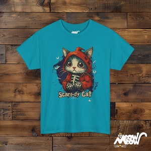 Camiseta de Halloween de gato aterrador, sudadera con capucha de esqueleto de gato espeluznante Tropical Blue