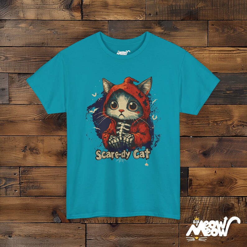 Camiseta de Halloween de gato aterrador, sudadera con capucha de esqueleto de gato espeluznante Tropical Blue
