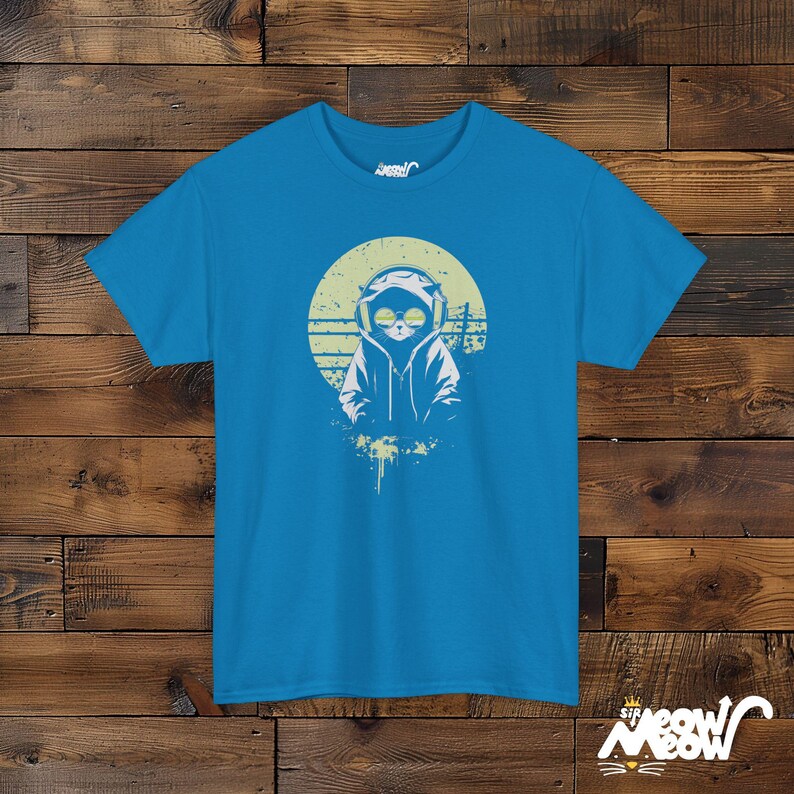 DJ Cat T-Shirt: Lofi Anime Streetwear Graphic Tee Sapphire