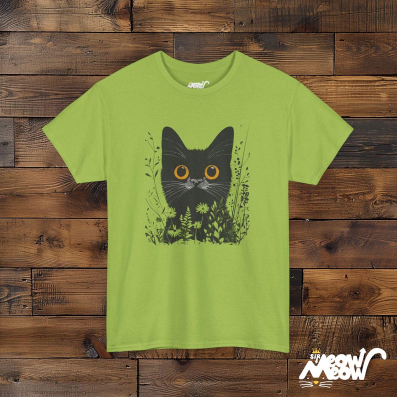 Mystical Black Cat T-Shirt - Enchanting Wildflower Cat Tee - Witchy Nature Lover Gift Kiwi