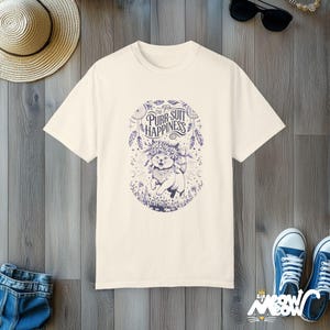 Camiseta de gato floral: ronroneo de felicidad y vibraciones positivas Ivory