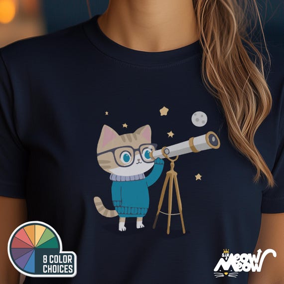Cat Astronomer T-Shirt – Stargazing Kitty, Science Lover Gift