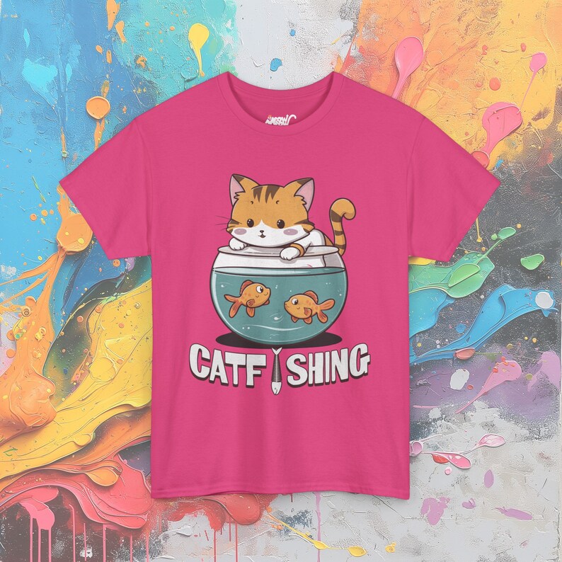Catfishing Pun T-Shirt: Funny Cat & Fish Graphic Tee Heliconia