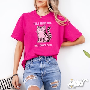 Funny Grumpy Cat T-Shirt: Sarcastic Pink Tabby Tee Heliconia