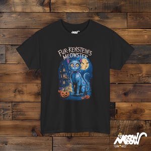 Koszulka unisex Fur-Kenstein's Meowster Halloween Cat, upiorny wzór Frankenstein Cat zdjęcie 3
