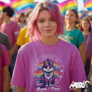 Cat Pronouns Meow Purr T-Shirt, LGBTQ+ Pride Cat Tee, Gender Identity Shirt