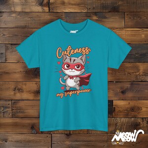 Superhero Cat T-Shirt: Cuteness My Superpower, Cat Lover Gift Tropical Blue