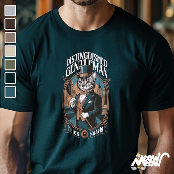 Aristocratic Cat T-Shirt: Retro Gentleman Feline Design