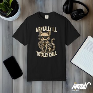 Comfort Colors Skeleton Cat Shirt: Funny Mental Health Tee Black