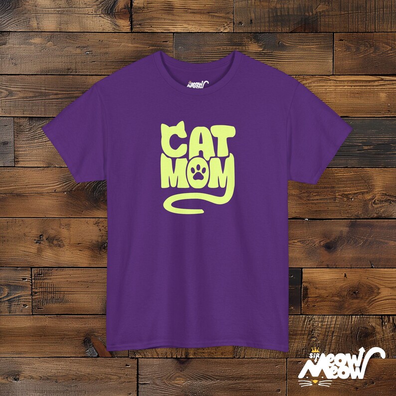 Neon Cat Mom T-Shirt: Retro Bubble Letter Design Purple