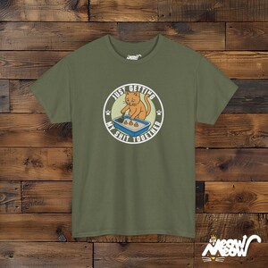 Funny Cat T-Shirt: Poop Joke Tee - Gildan 5000 Unisex Military Green
