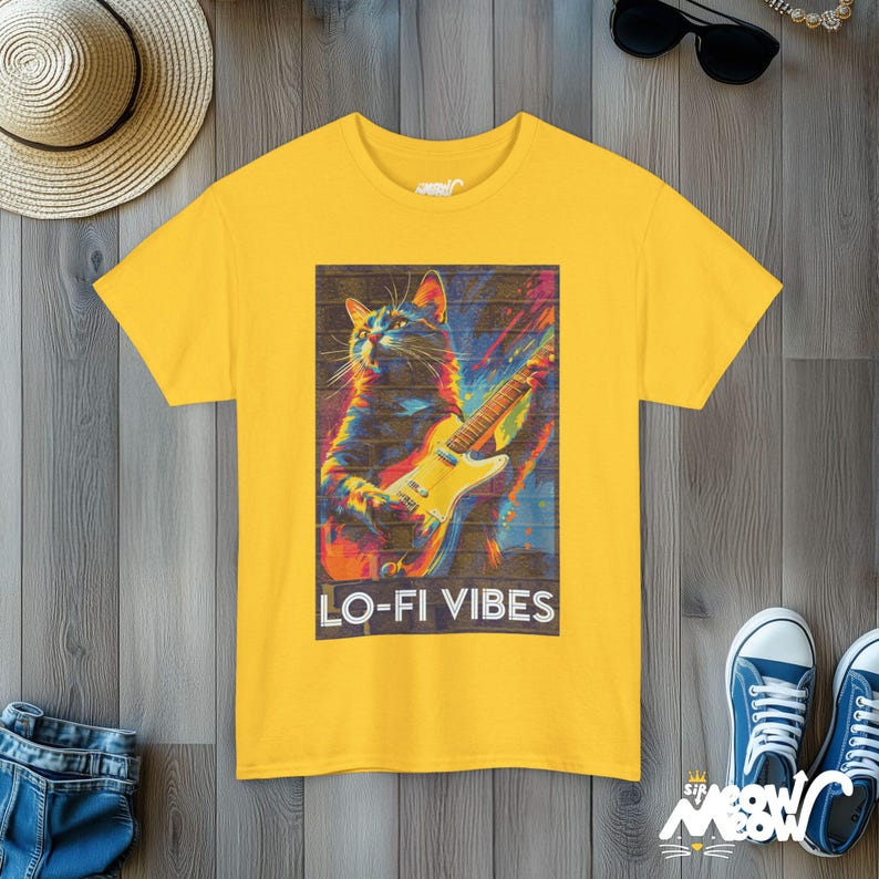 Lo-Fi Vibes Cat T-Shirt: Retro Music Graphic Tee Daisy