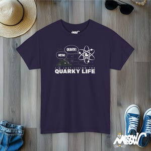 Quarky Life T-Shirt: Funny Physics Cat Unisex Tee Blackberry