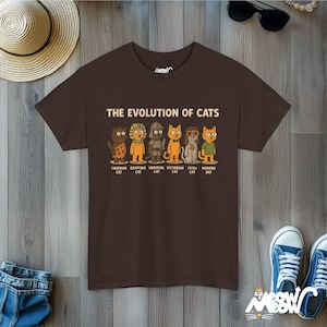 Evolution of Cats T-Shirt: Funny History Timeline Graphic Tee Dark Chocolate